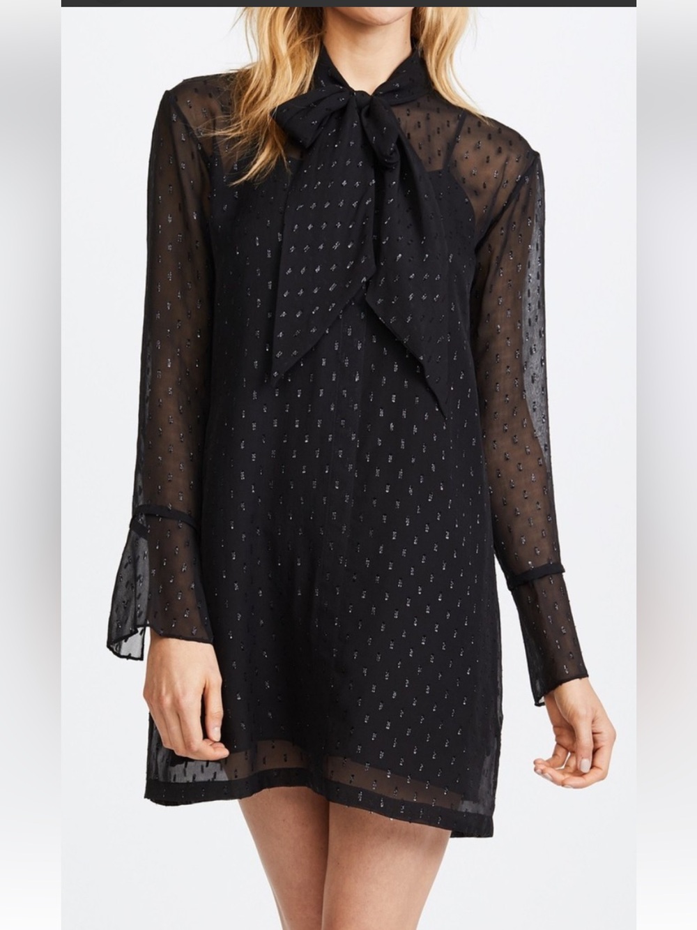 Theory Silk Chiffon Metallic Stitching Scarf Shirt Dress 2 without lining.
